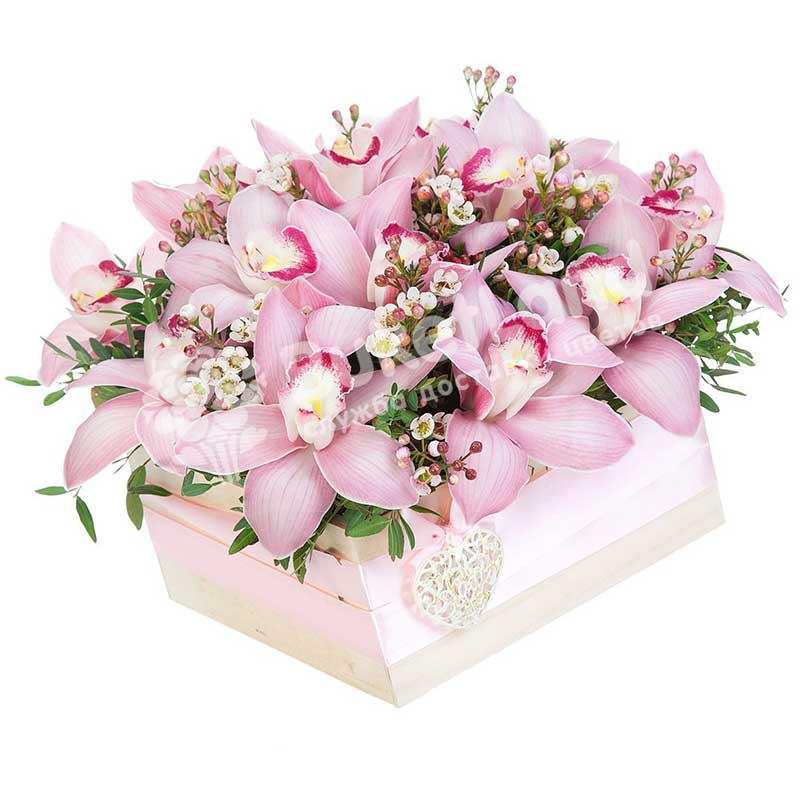 Орхидеи в коробке свадебный букет из гипсофилы цветной