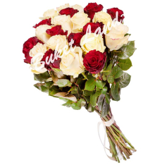 21 роза микс «красно-белая» 60 см фото