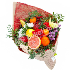 Букет из фруктов и цветов «Весенний поцелуй» | размер M фото