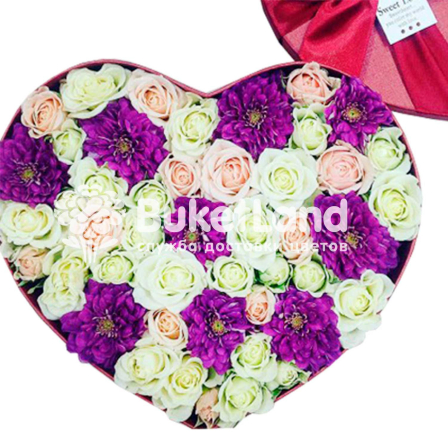 Коробка с цветами в виде сердца 1| размер L фото