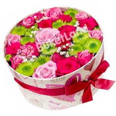 Круглая коробка с цветами | размер М фото