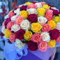 51 роза микс в шляпной коробке (4 цвета) фото
